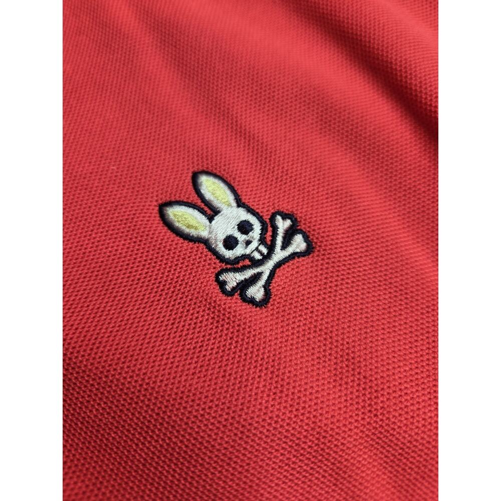 Psycho Bunny Men’s Red Polo Shirt Short Sleeve Blue Stripe Collar Cotton Large - Picture 4 of 10